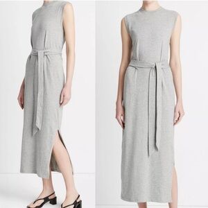 Vince Women's Light Grey Sleeveless Tie‎ Waist Cotton Wrap Dress SZ Large NWT
